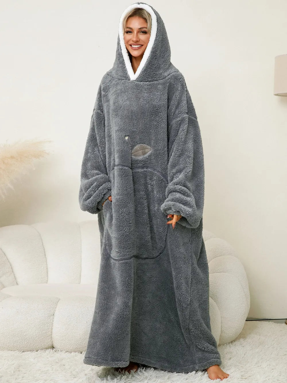 Pocketed Contrast Long Sleeve Hooded Lounge Dress - Lilixa.store