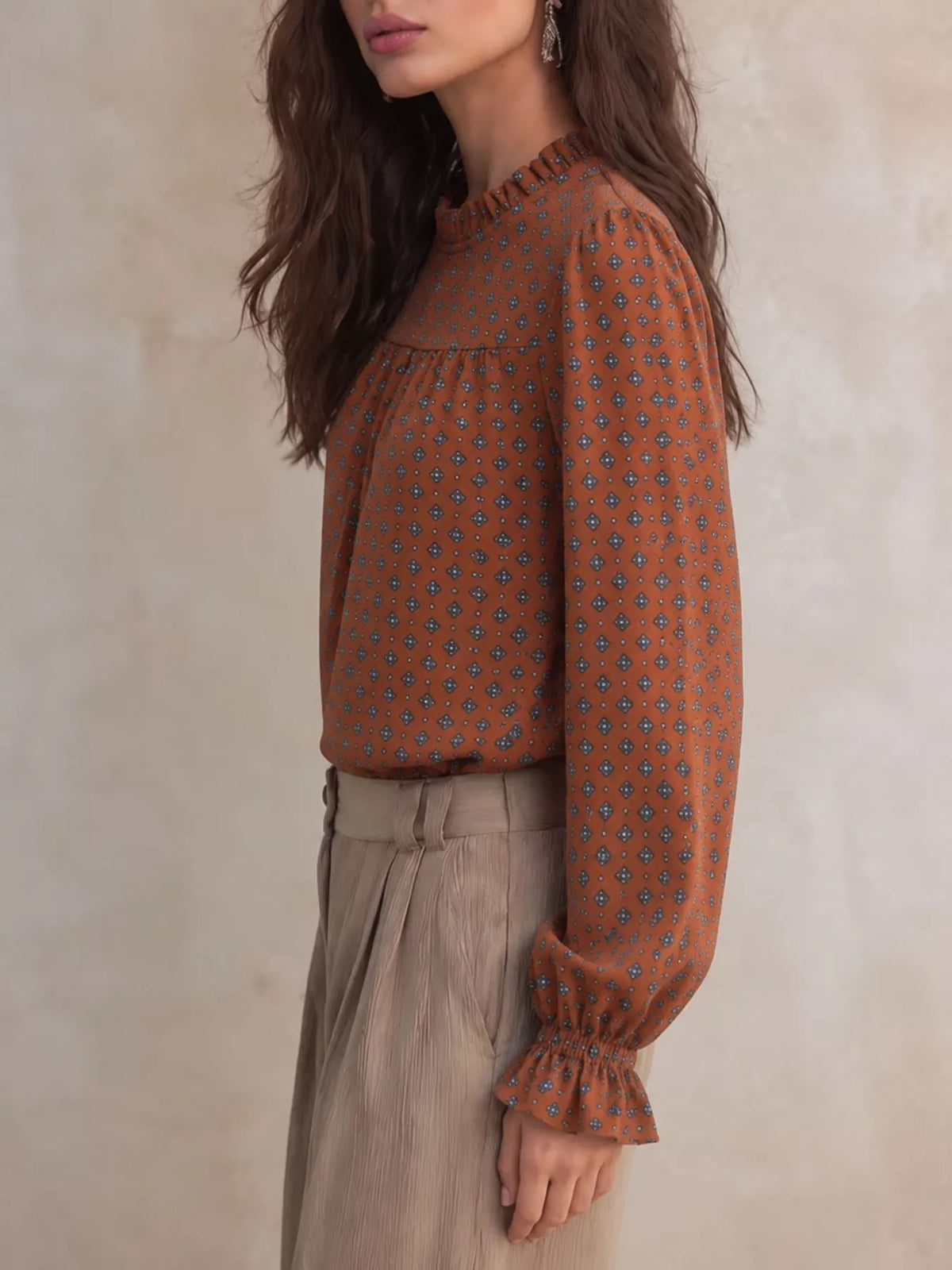 Printed Flounce Sleeve Blouse, view 3