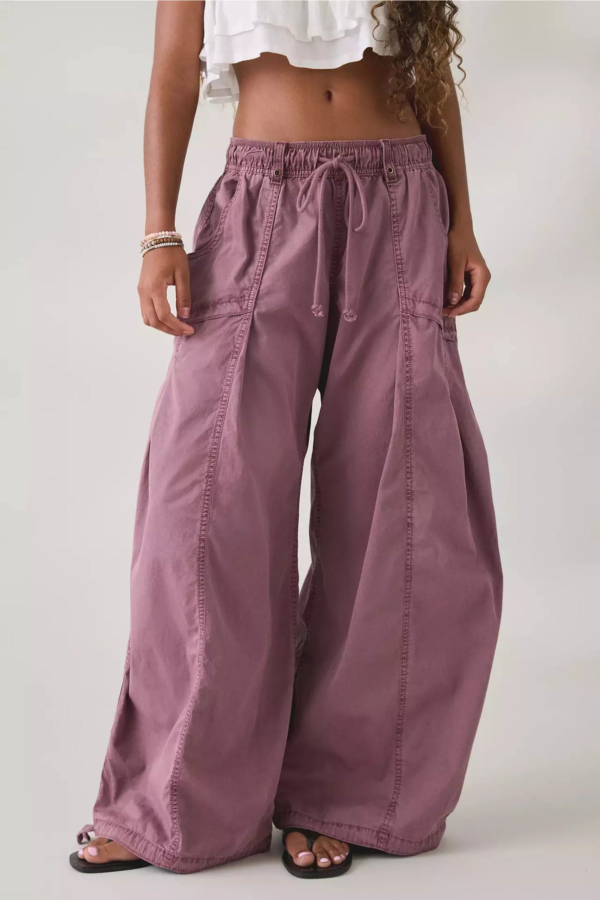 High-Waisted Cargo Wide-Leg Pants in Purple