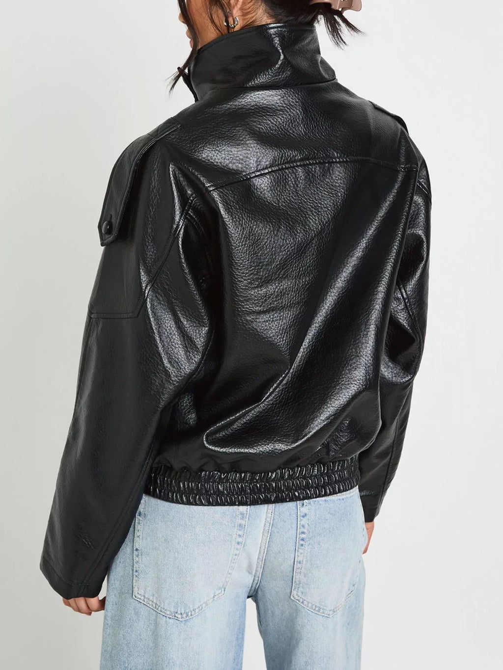 Faux Leather Moto Jacket with Asymmetrical Zip - Lilixa.store