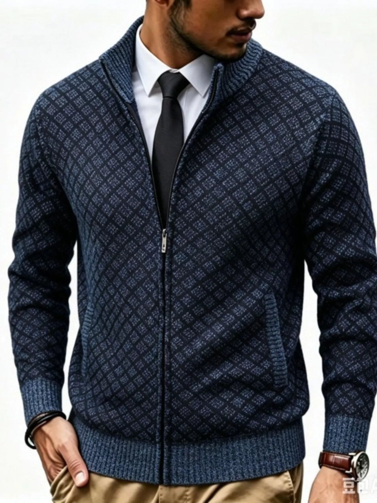 Men's Plus Size Geometric Patterned Full-Zip Cardigan - Lilixa.store