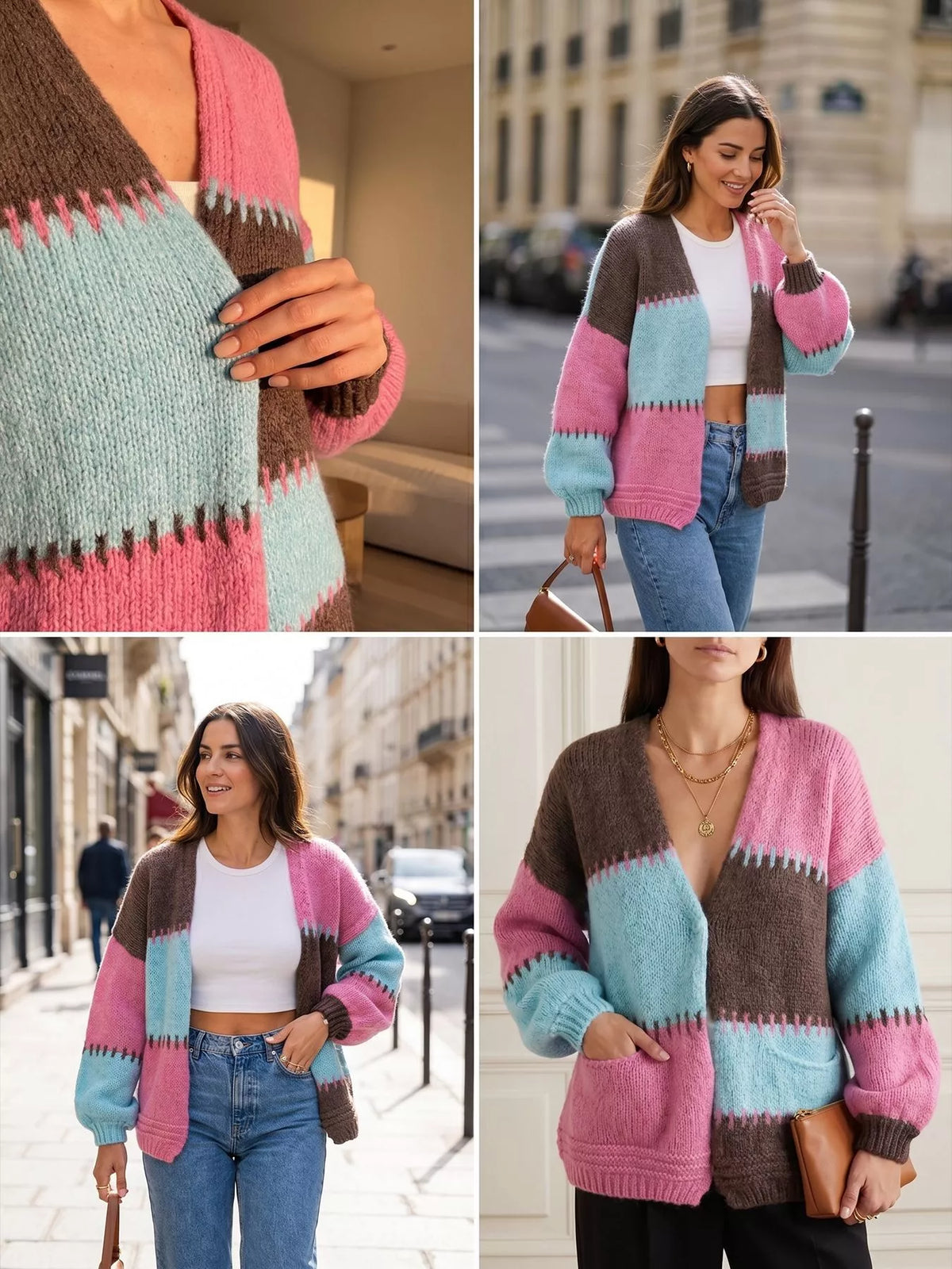 Color-Block V-Neck Cardigan, view 17