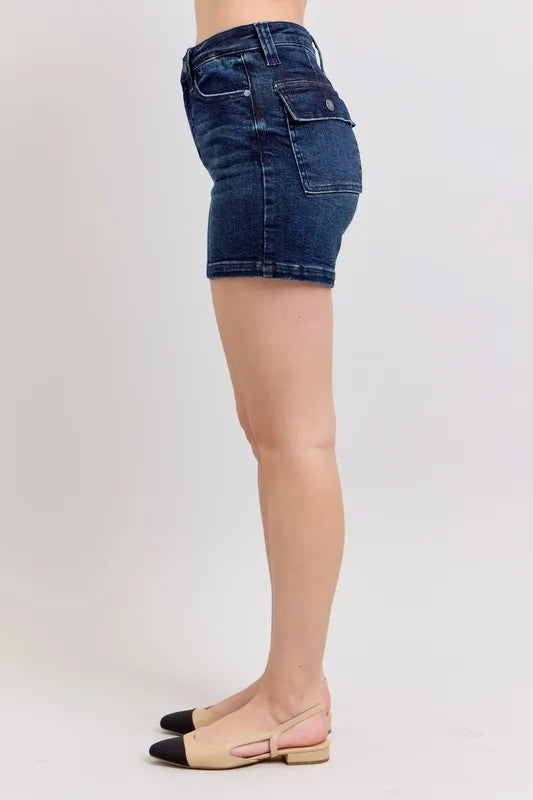Judy Blue Full Size High Waist Back Flap Pocket Denim Shorts Plus Size - Lilixa.store