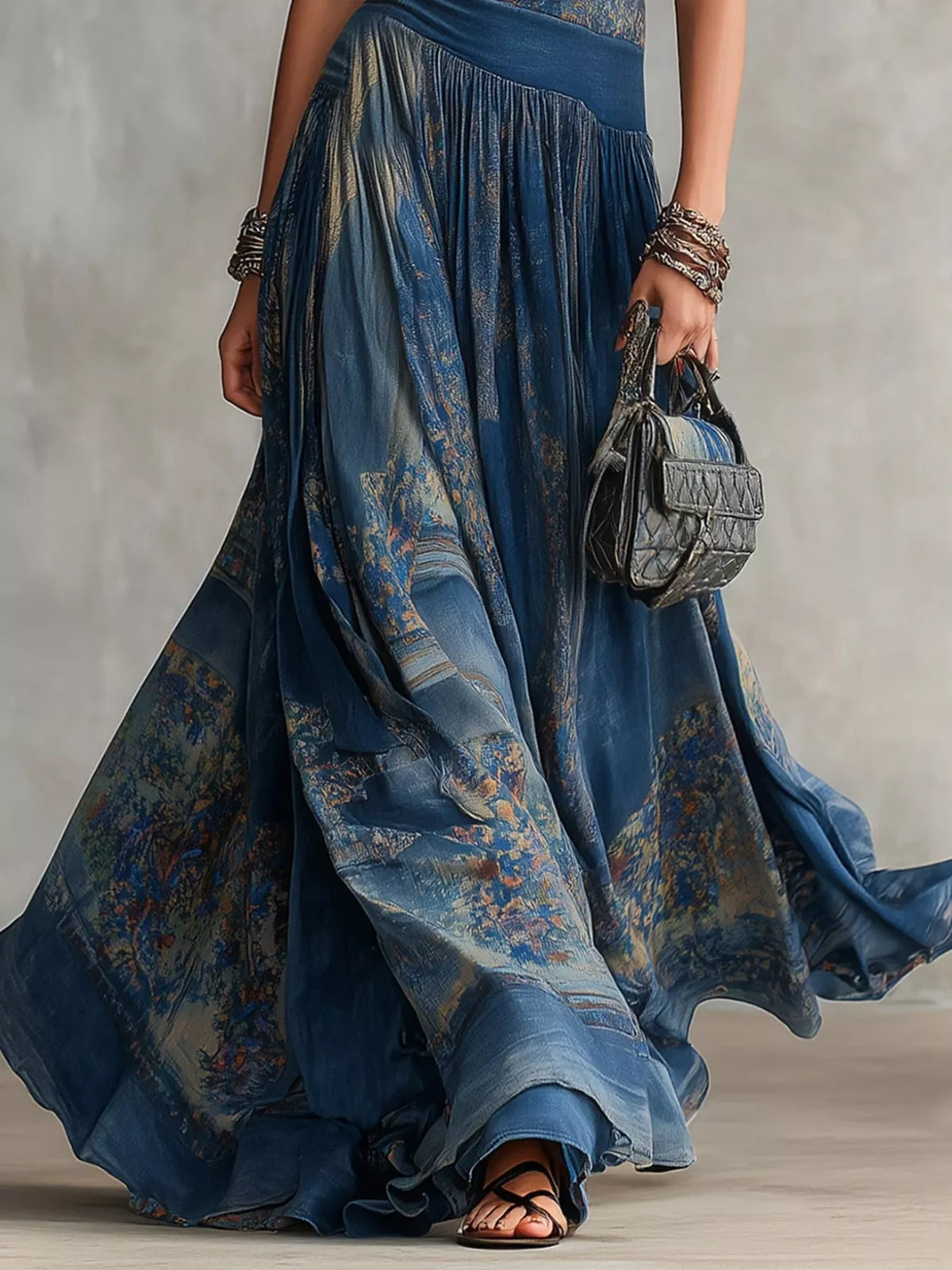 Printed Round Neck Sleeveless Maxi Dress - Lilixa.store