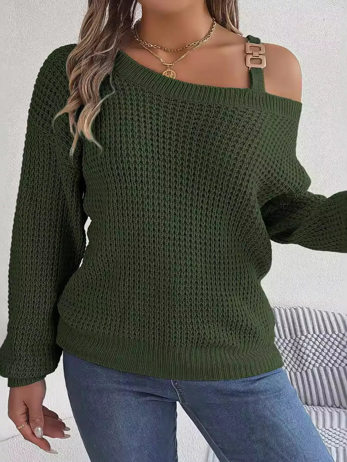 Asymmetrical Neck Long Sleeve Sweater