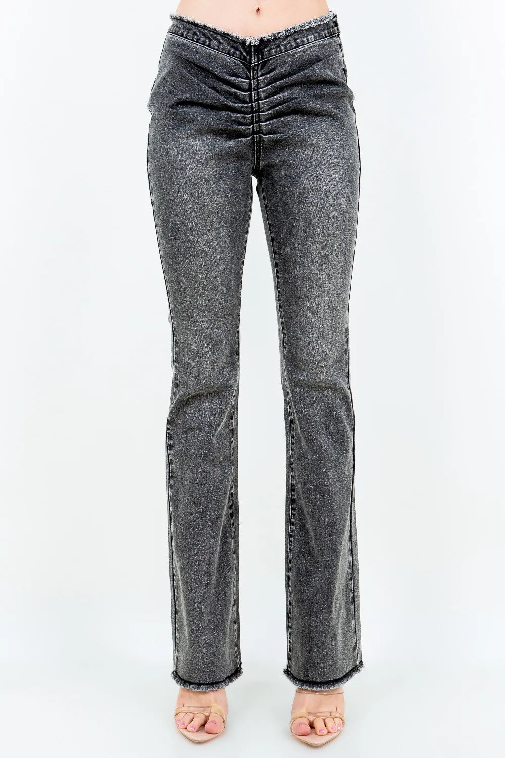 American Bazi V-Cut Ruched Flare Pants - Lilixa.store