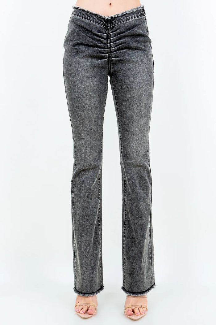 American Bazi V-Cut Ruched Flare Pants - Lilixa.store