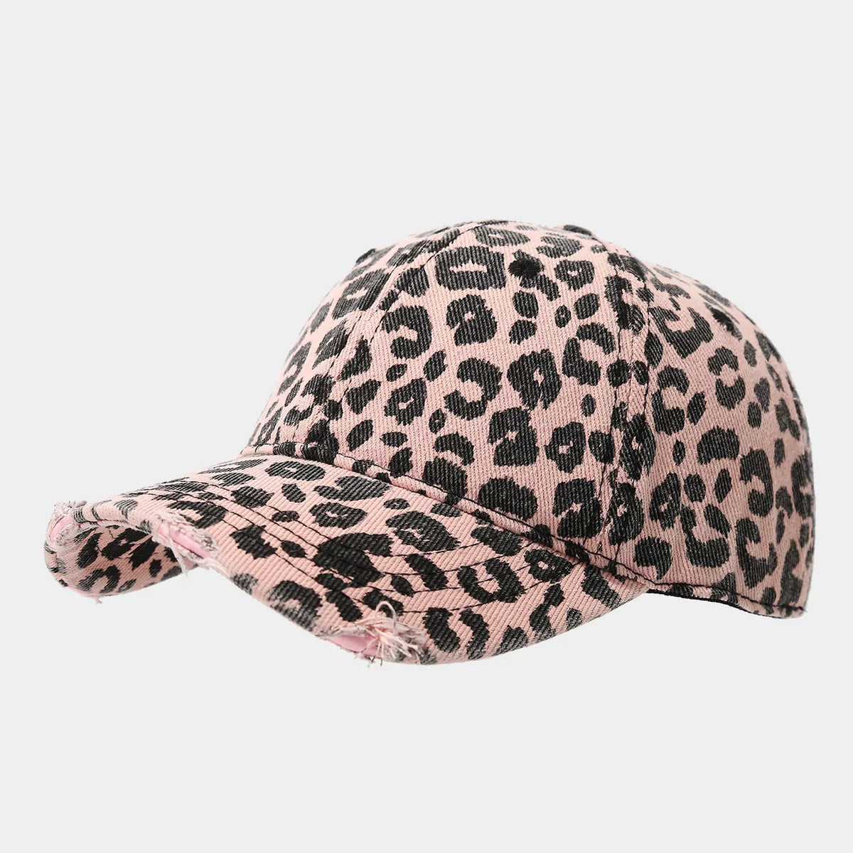 Distressed Leopard Print Cotton Baseball Cap - Lilixa.store