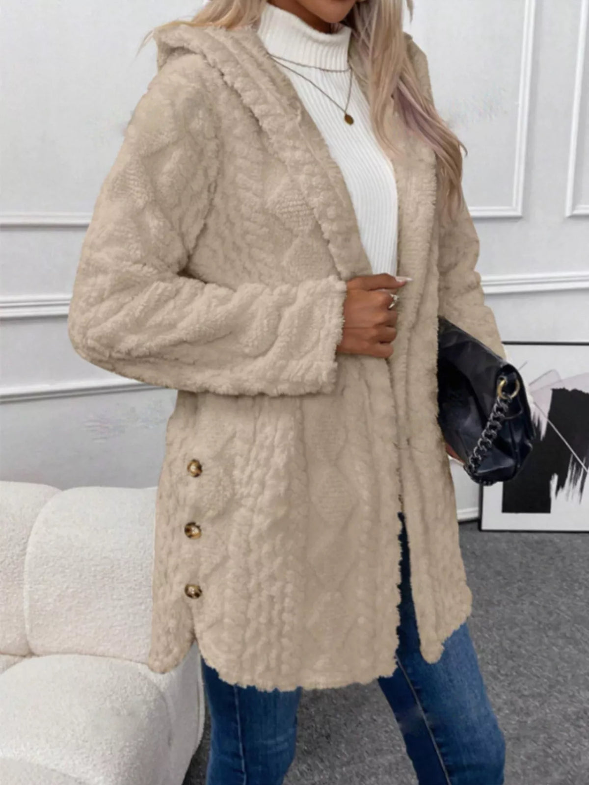 Hooded Button-Down Fleece Outerwear - Lilixa.store