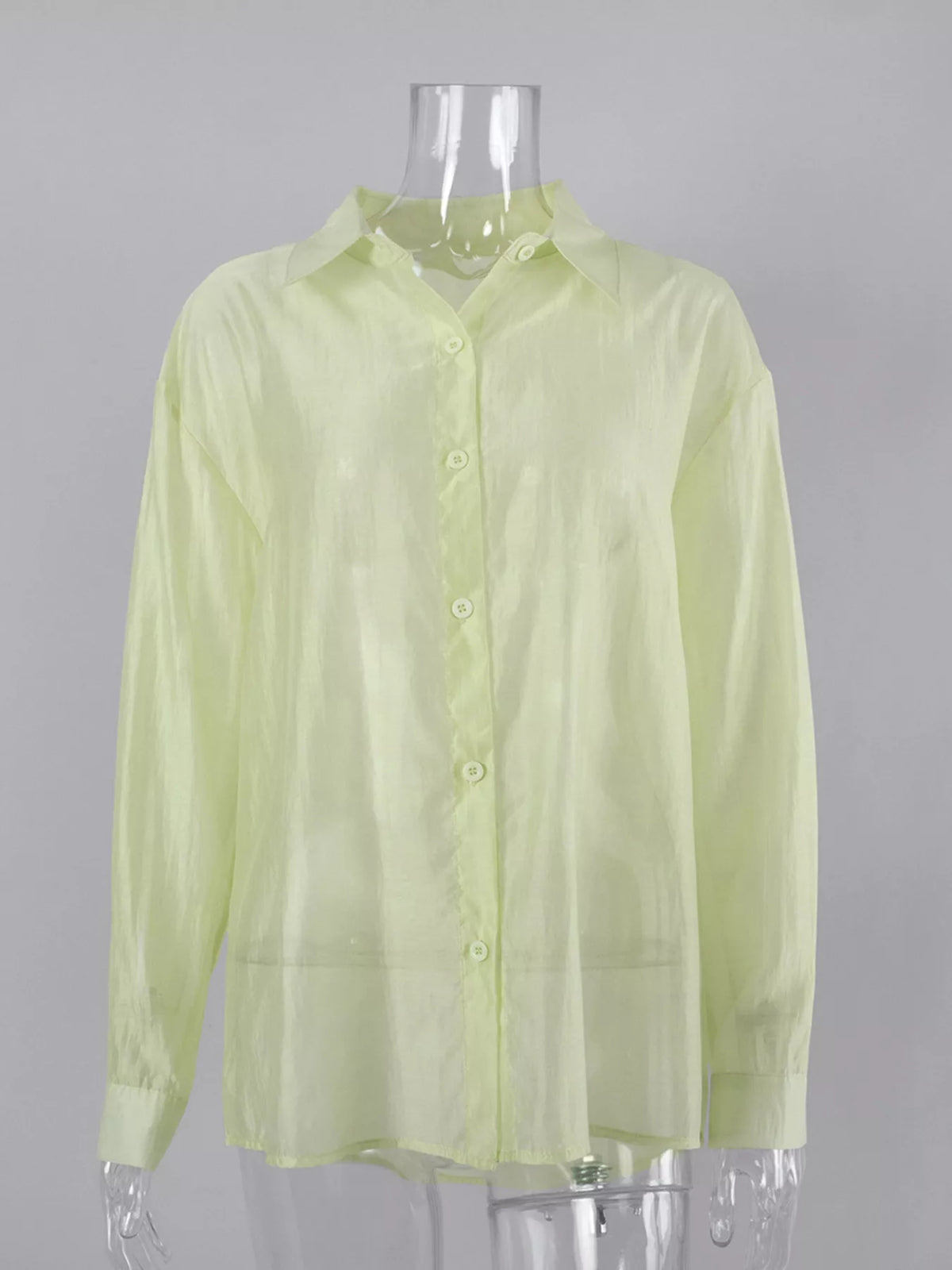 Sheer Oversized Button-Up Shirt, view 5