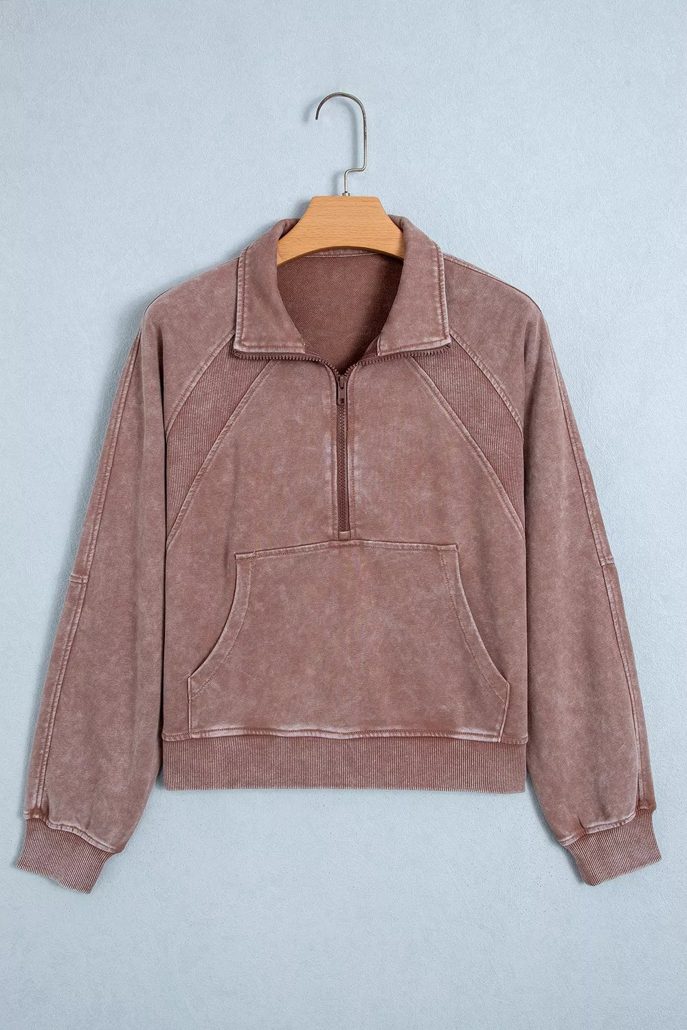 Vintage Half-Zip Long Sleeve Ribbed Cuffs Hem Shift Silhouette Sweatshirt - Lilixa.store