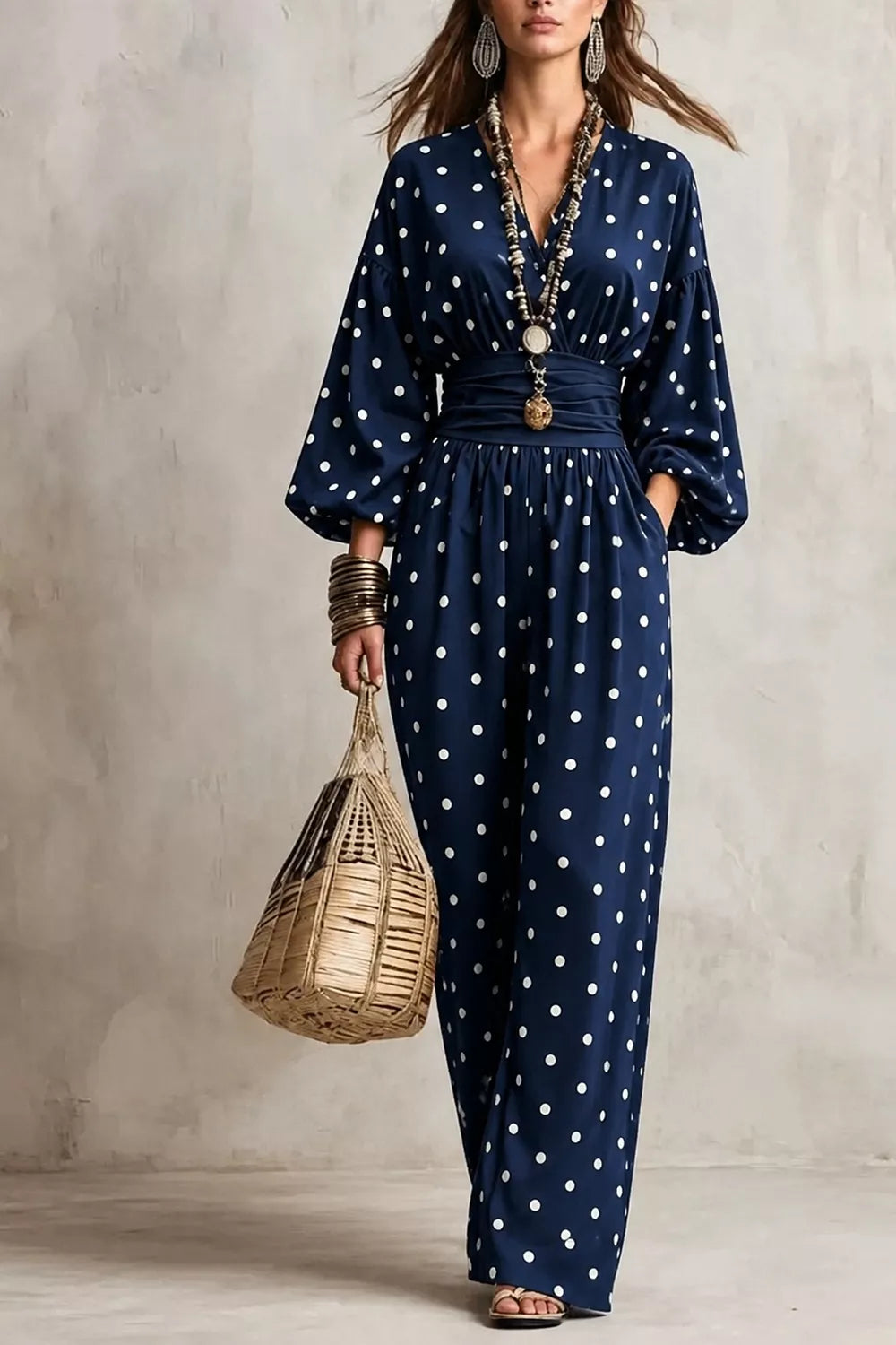 Polka Dot Wide-Leg Jumpsuit