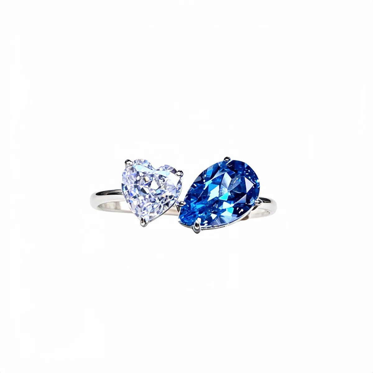 Heart and Teardrop Shaped Dual-Stone Open Ring - Lilixa.store