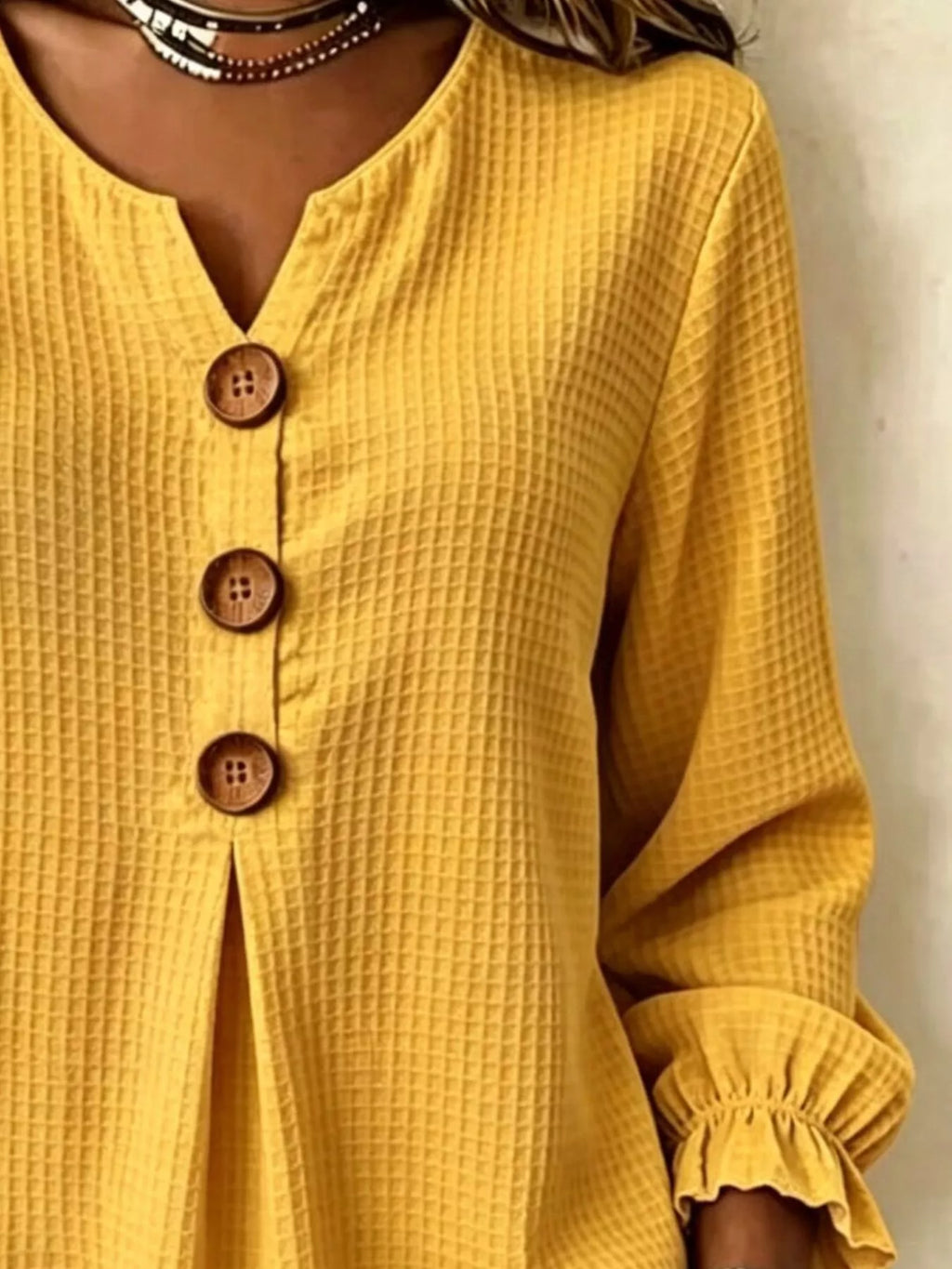 Waffle Knit Long Sleeve Top - Lilixa.store