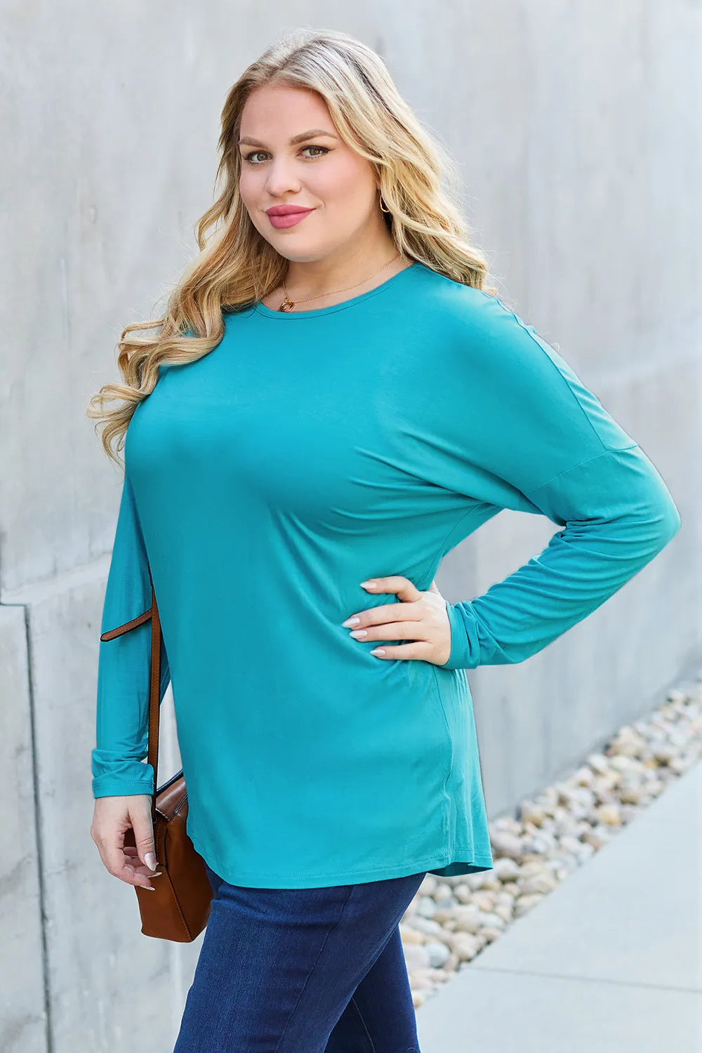 Basic Bae Full Size Round Neck Dropped Shoulder T-Shirt - Lilixa.store