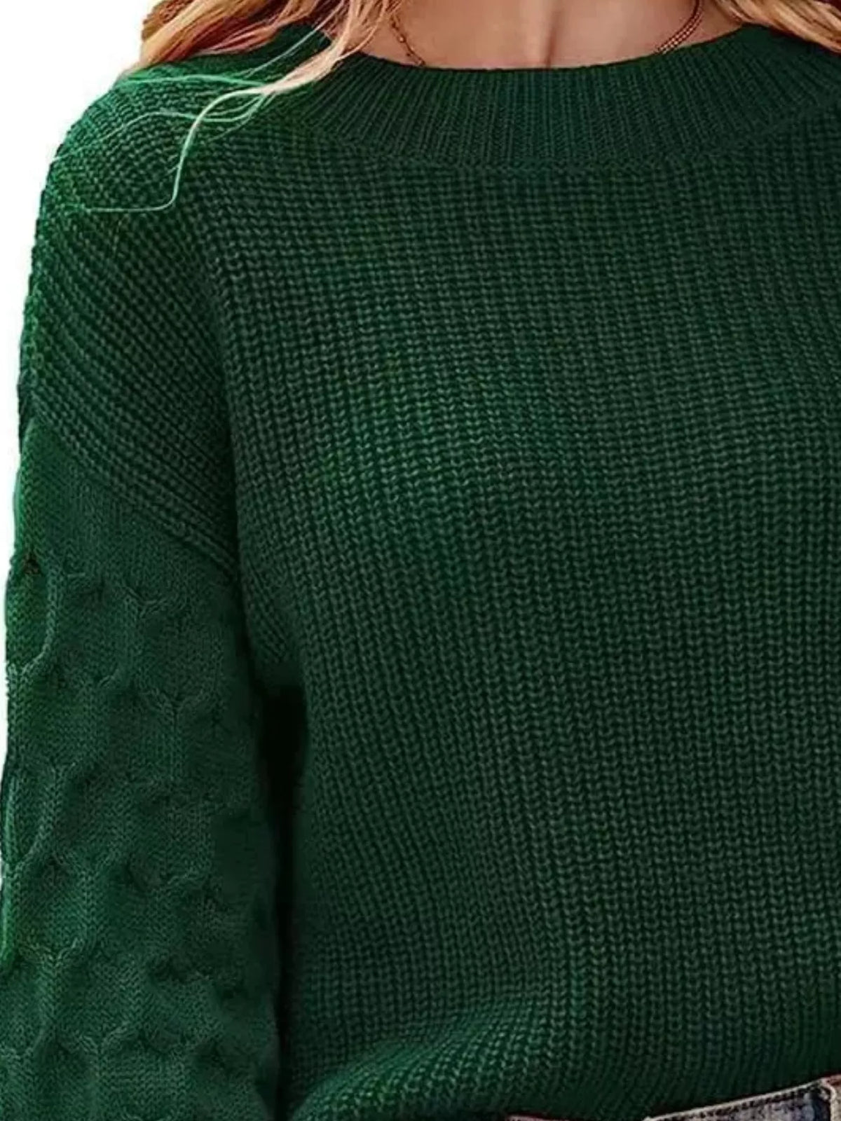 Textured Sleeve Round Neck Sweater