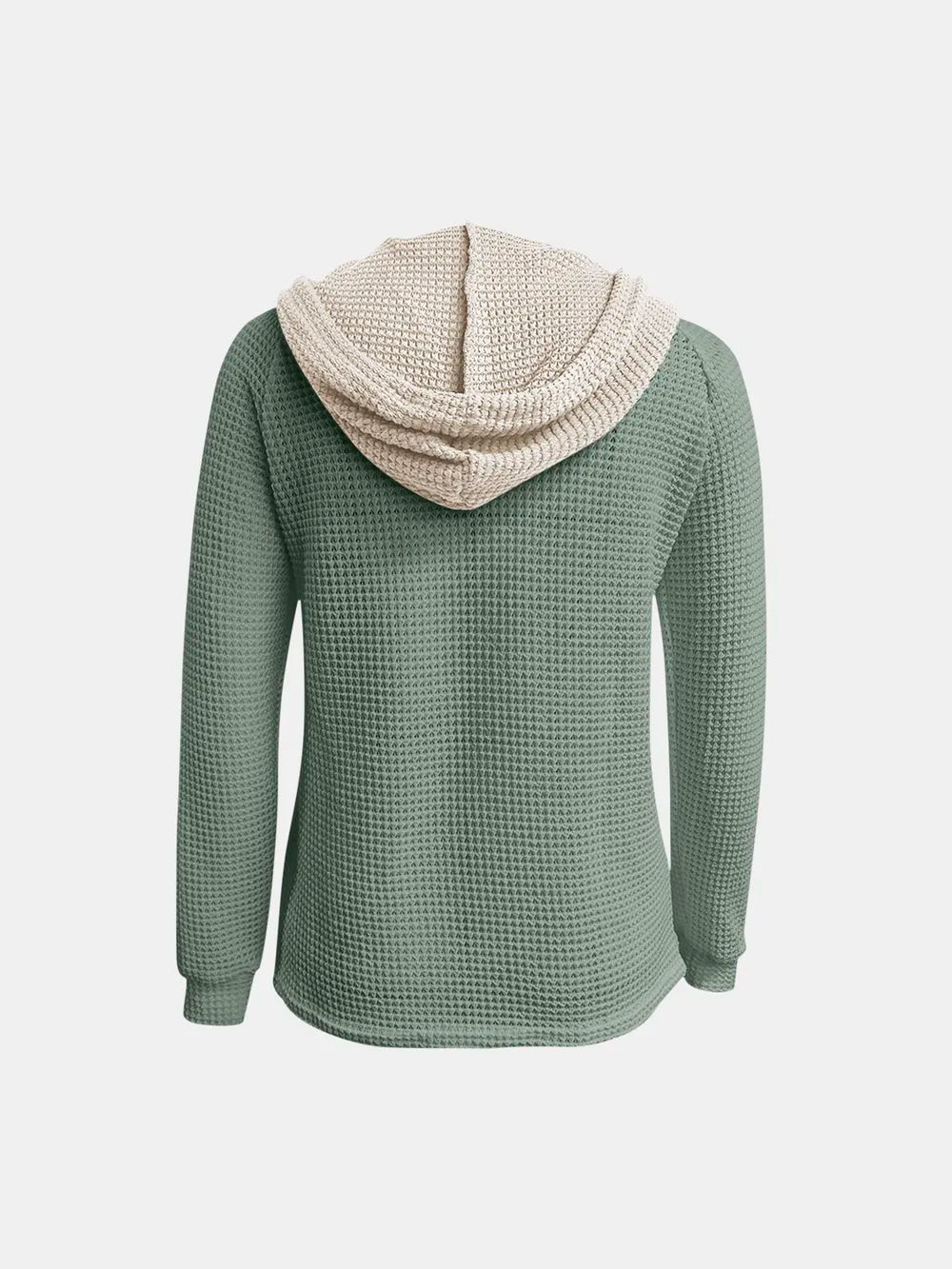 Full Size Waffle-Knit Contrast Long Sleeve Hoodie - Lilixa.store