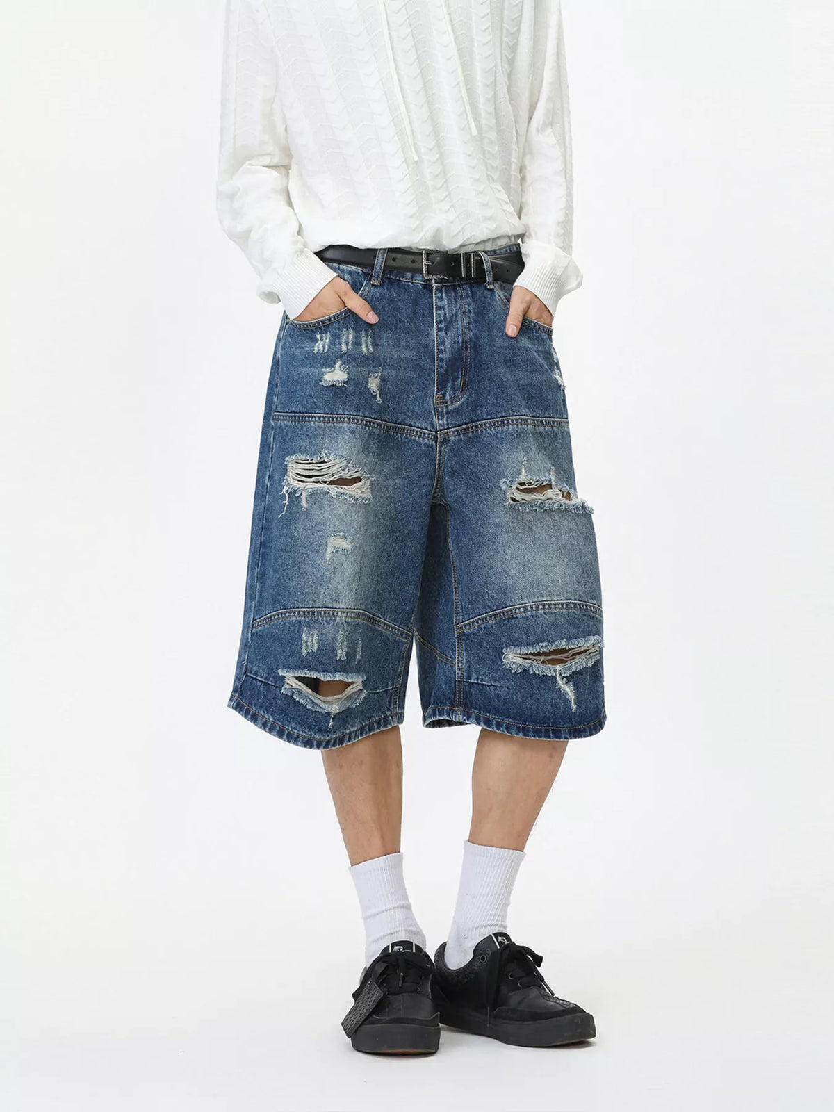 Men's Distressed Loose-Fit Denim Shorts - Lilixa.store