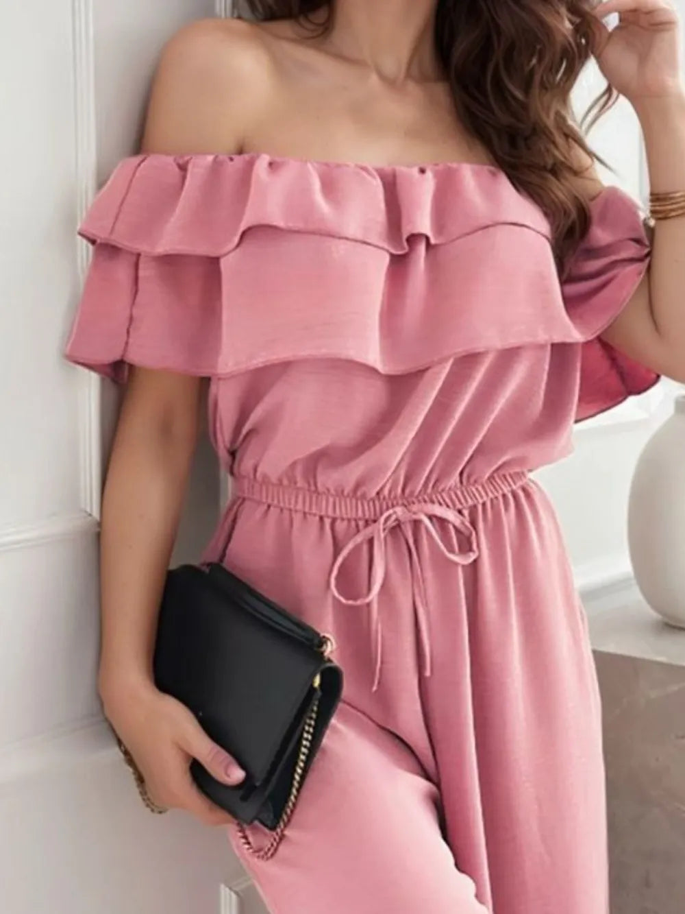 Ruffled Off  Shoulder Wide Leg Jumpsuit - Lilixa.store