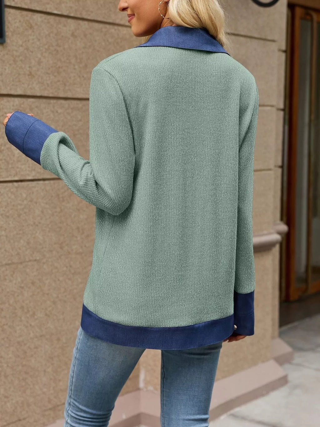 Contrast Denim Lapel Collar Outerwear - Lilixa.store