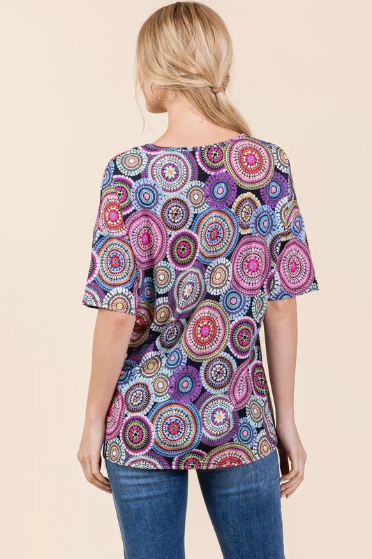 BOMBOM Printed Round Neck Half Sleeve Top - Lilixa.store