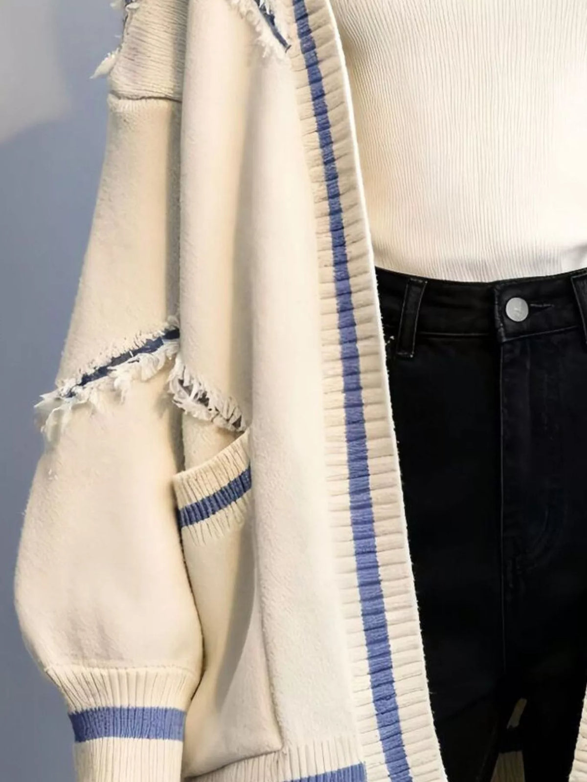 Frayed Hem Open Front Cardigan - Lilixa.store