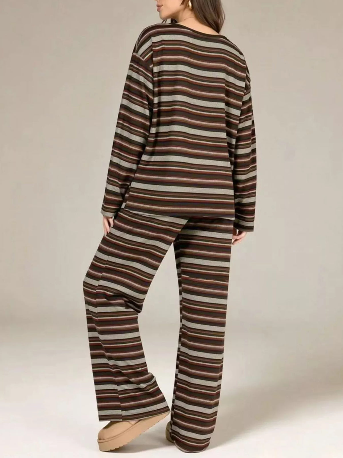 Striped Long-Sleeve Top and Wide-Leg Pants Set - Lilixa.store