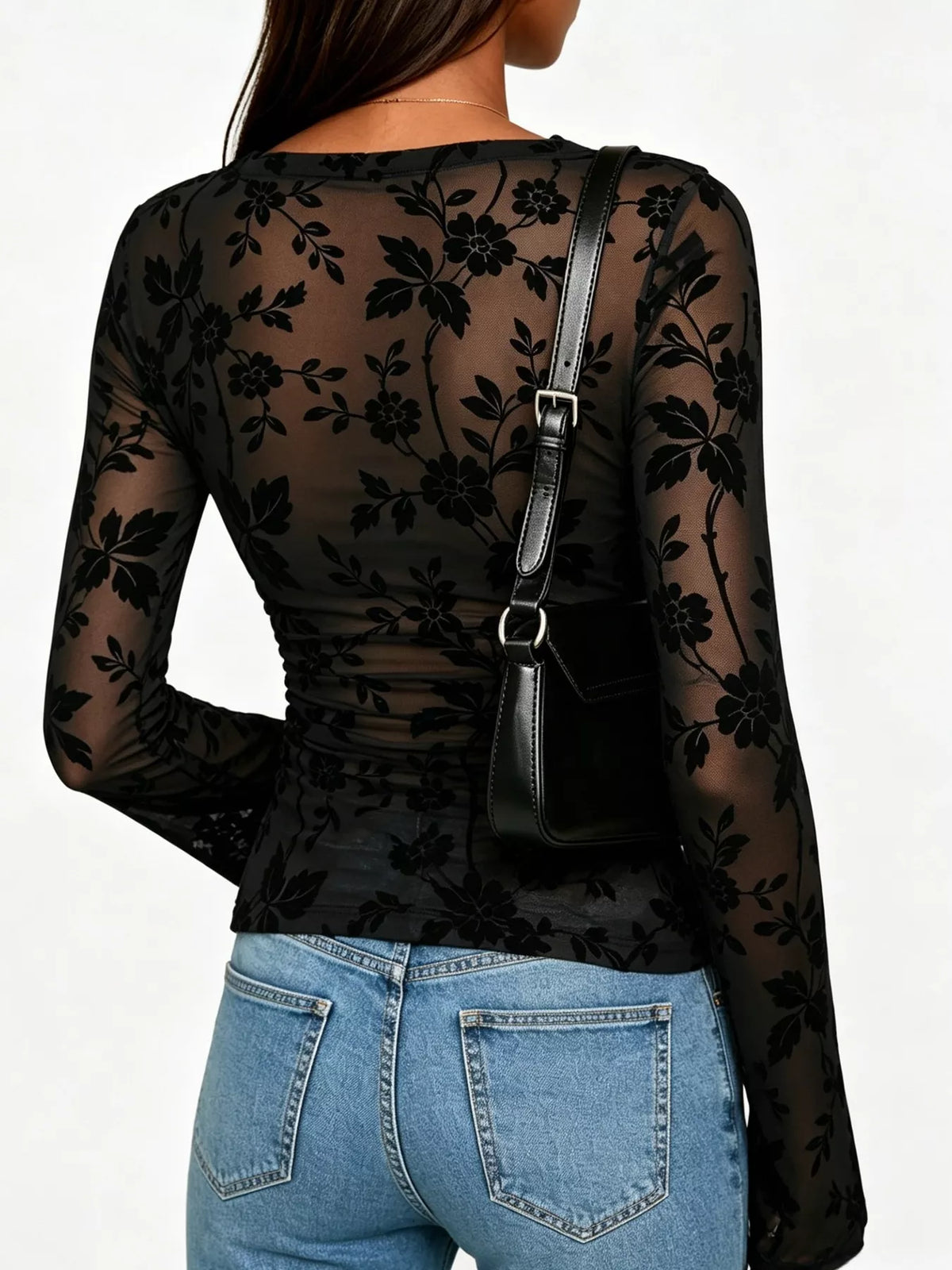 Slim Fit Floral Print Long Sleeve Top, view 4