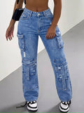 High-Waisted Distressed Cargo Jeans - Lilixa.store
