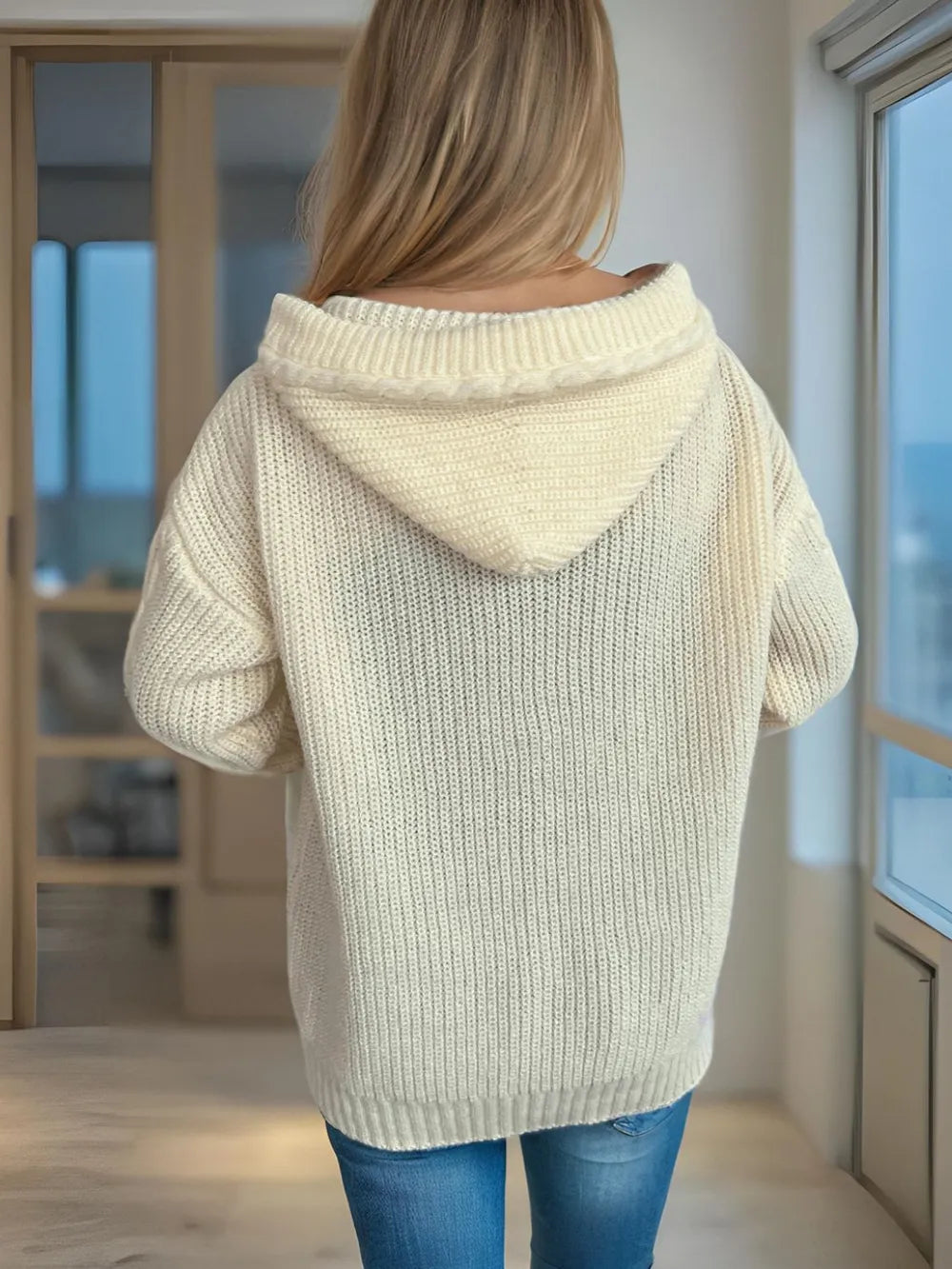 Cable-Knit Long Sleeve Hooded Cardigan - Lilixa.store