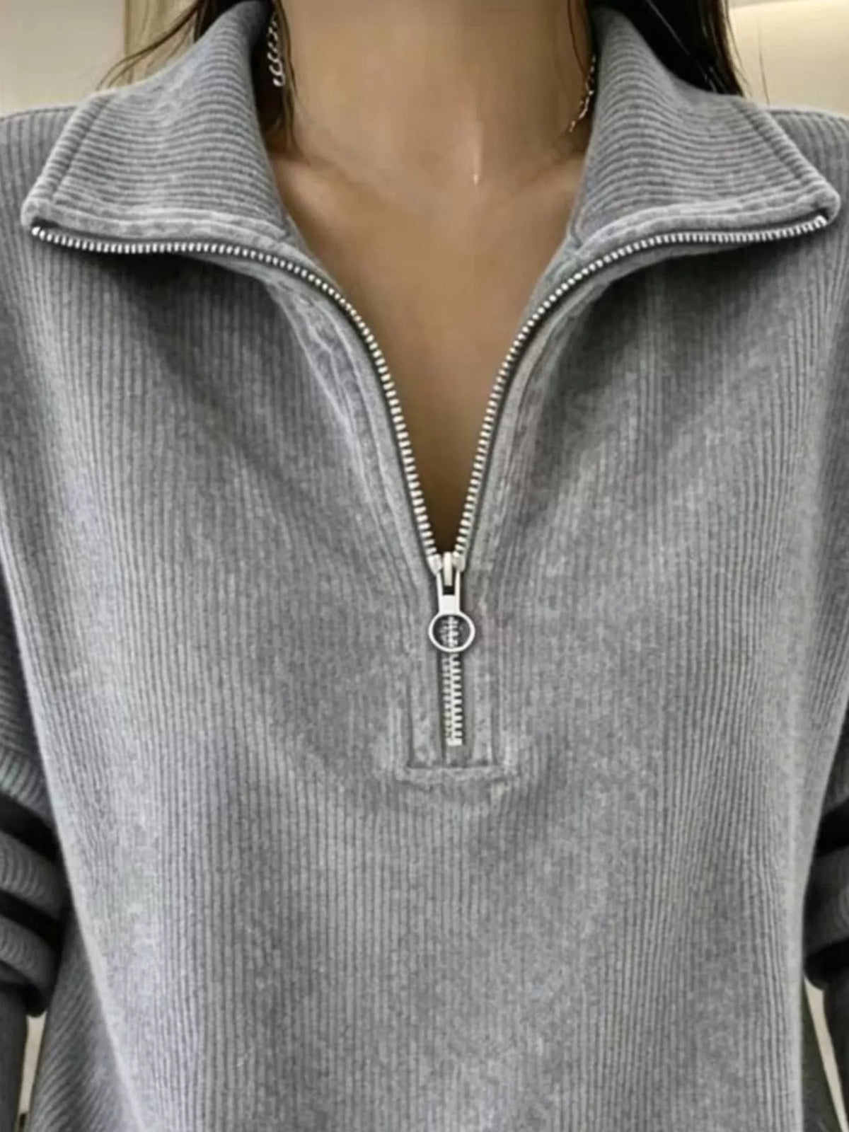 Full Size Corduroy Quarter-Zip Sweatshirt Plus Size - Lilixa.store