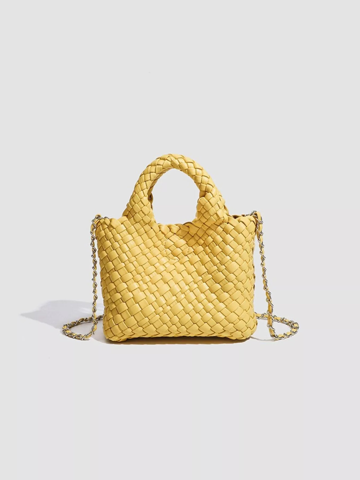 Woven Texture Mini Crossbody Bag with Chain Strap in Yellow
