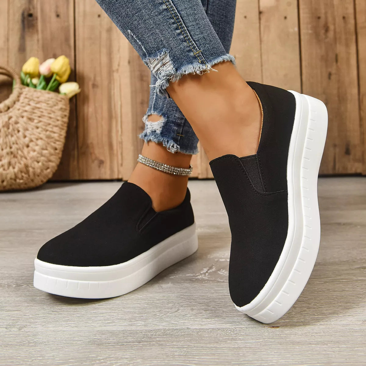Round Toe Platform Slip-Ons - Lilixa.store