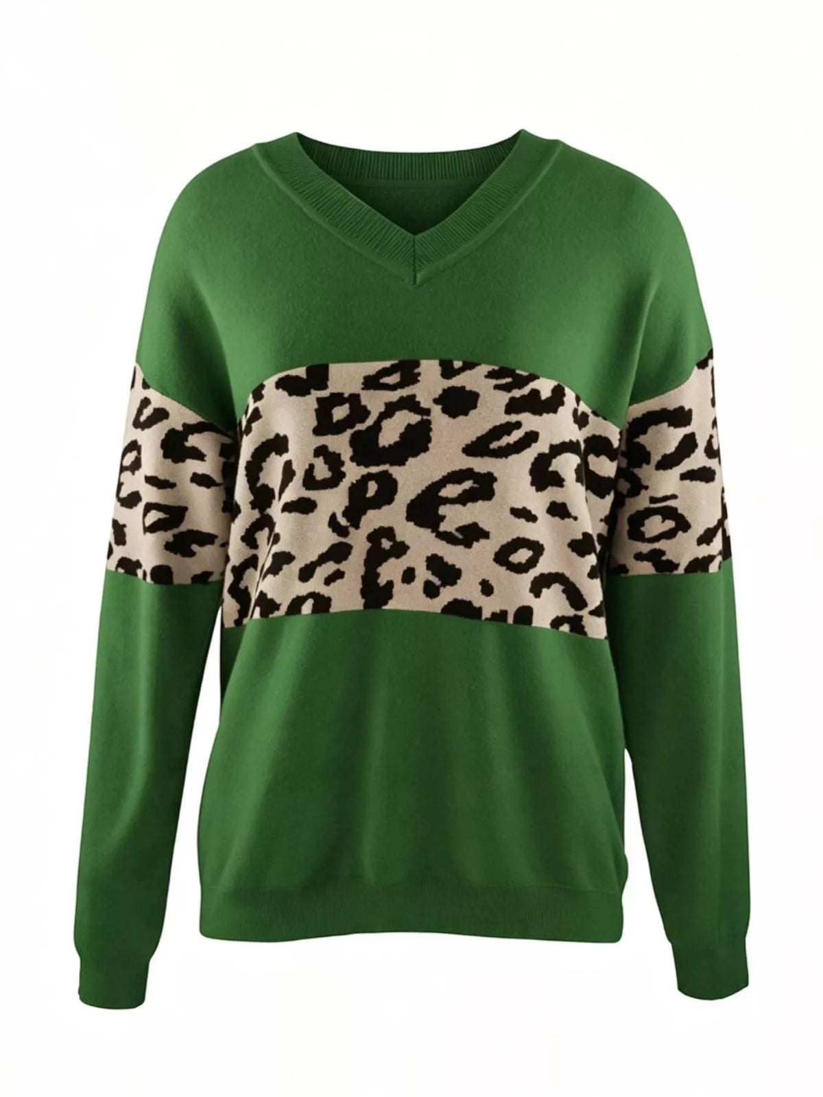 Leopard V-Neck Dropped Shoulder Sweater