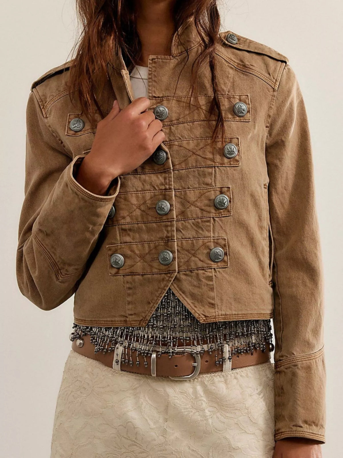 Decorative Button Cropped Jacket