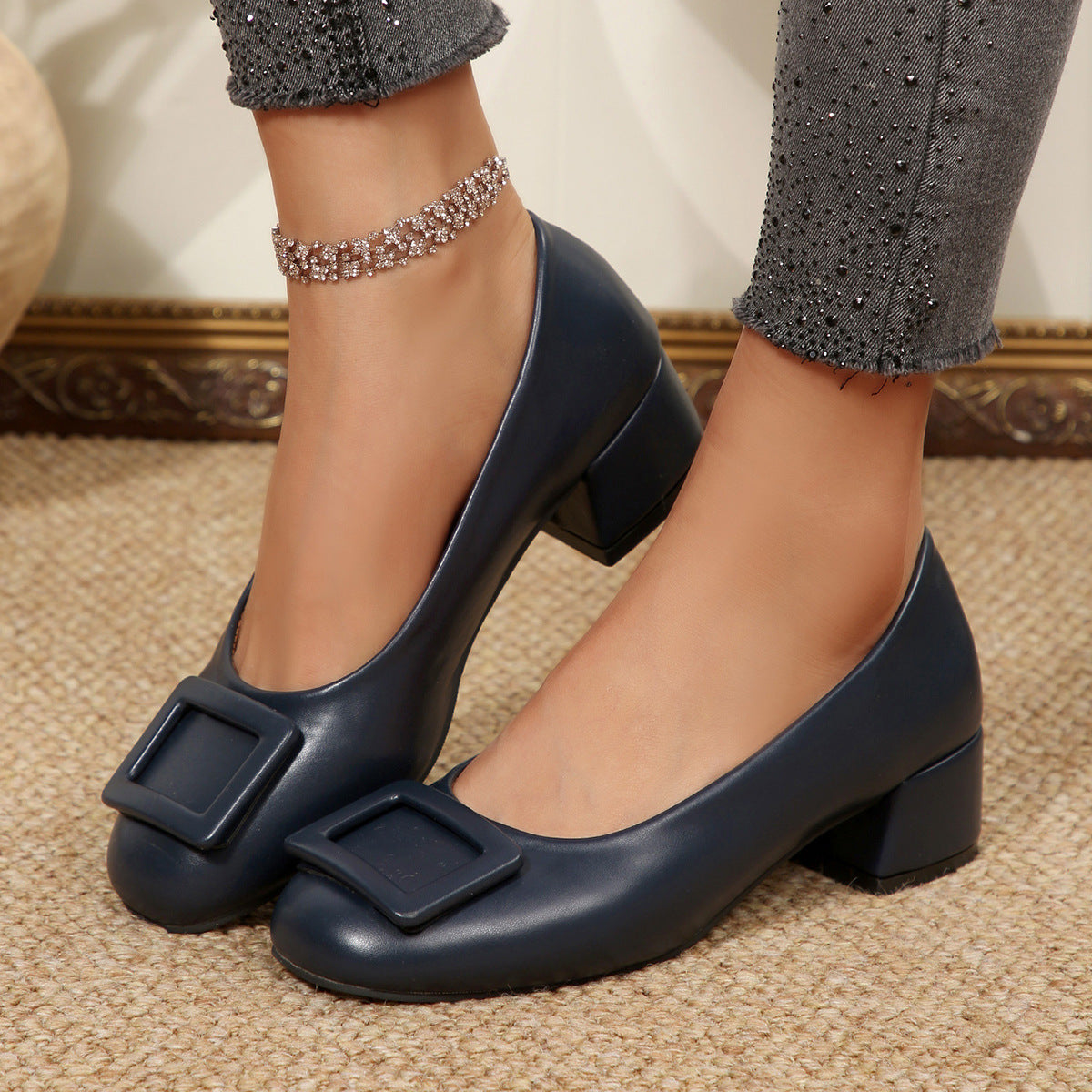 Buckle Block Heel Pumps - Lilixa.store