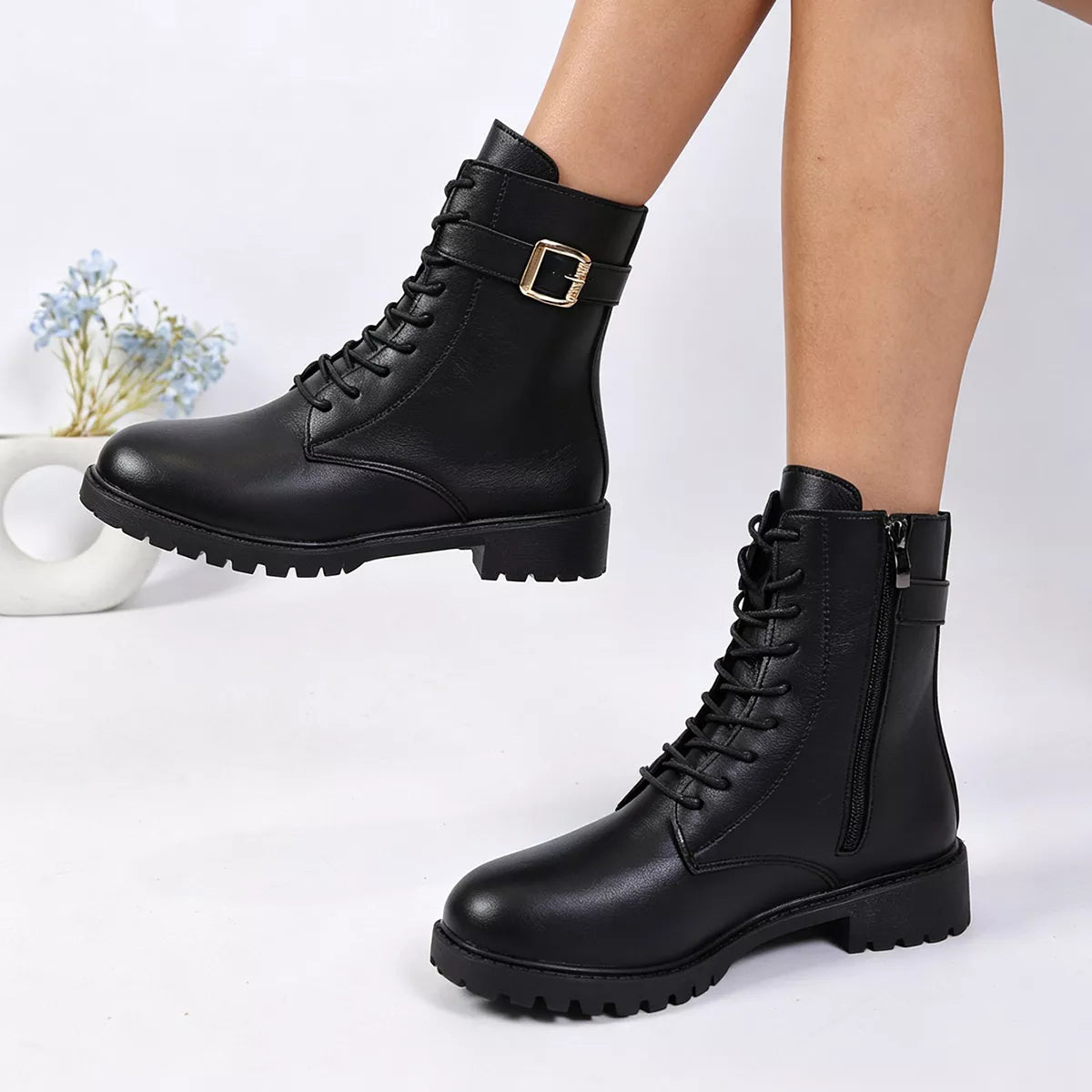 Round Toe Lace Up Boots - Lilixa.store