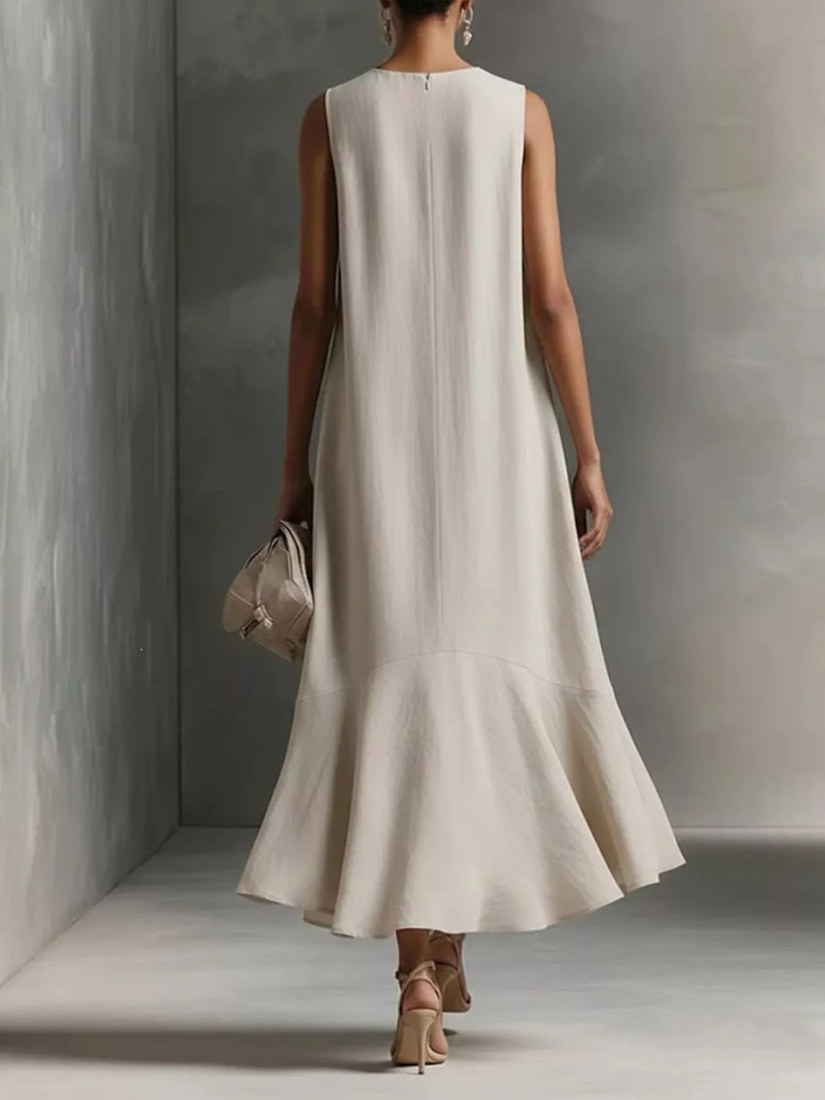 Ruffled Hem Sleeveless Notched Dress - Lilixa.store