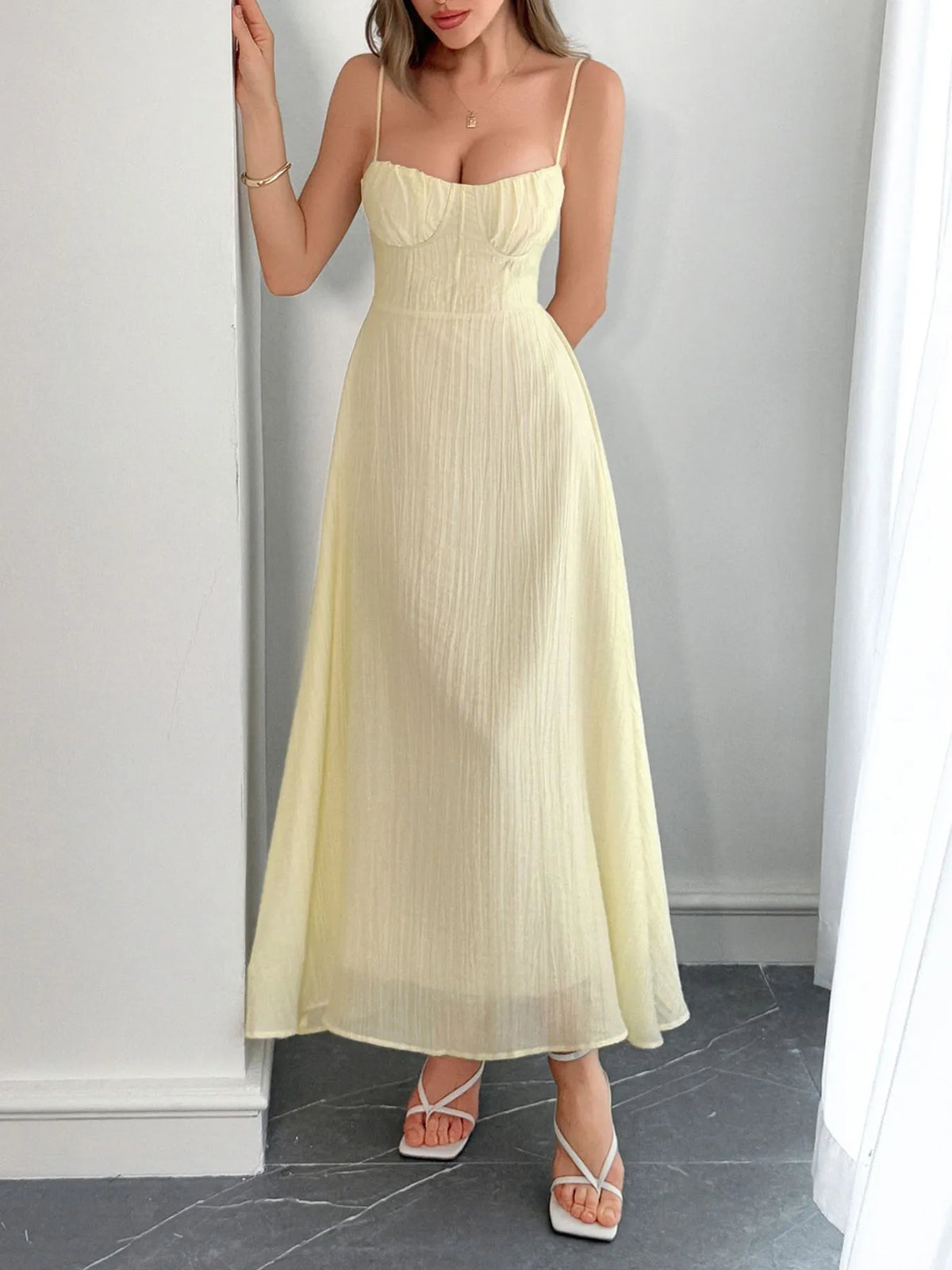 Texture Sweetheart Neck Backless Cami Dress - Lilixa.store