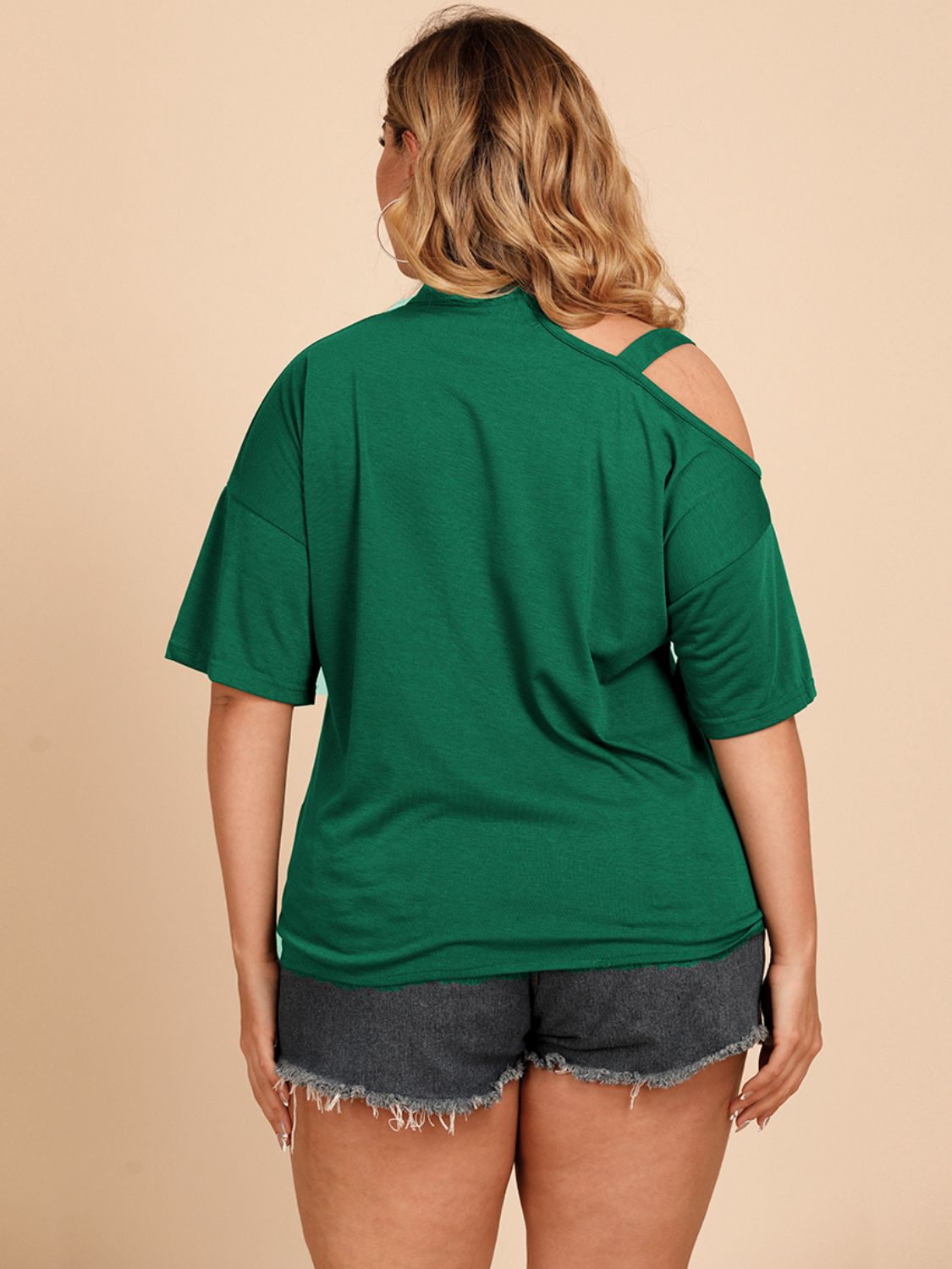 Plus Size Tied Cold-Shoulder Tee Shirt in Forest, view 2
