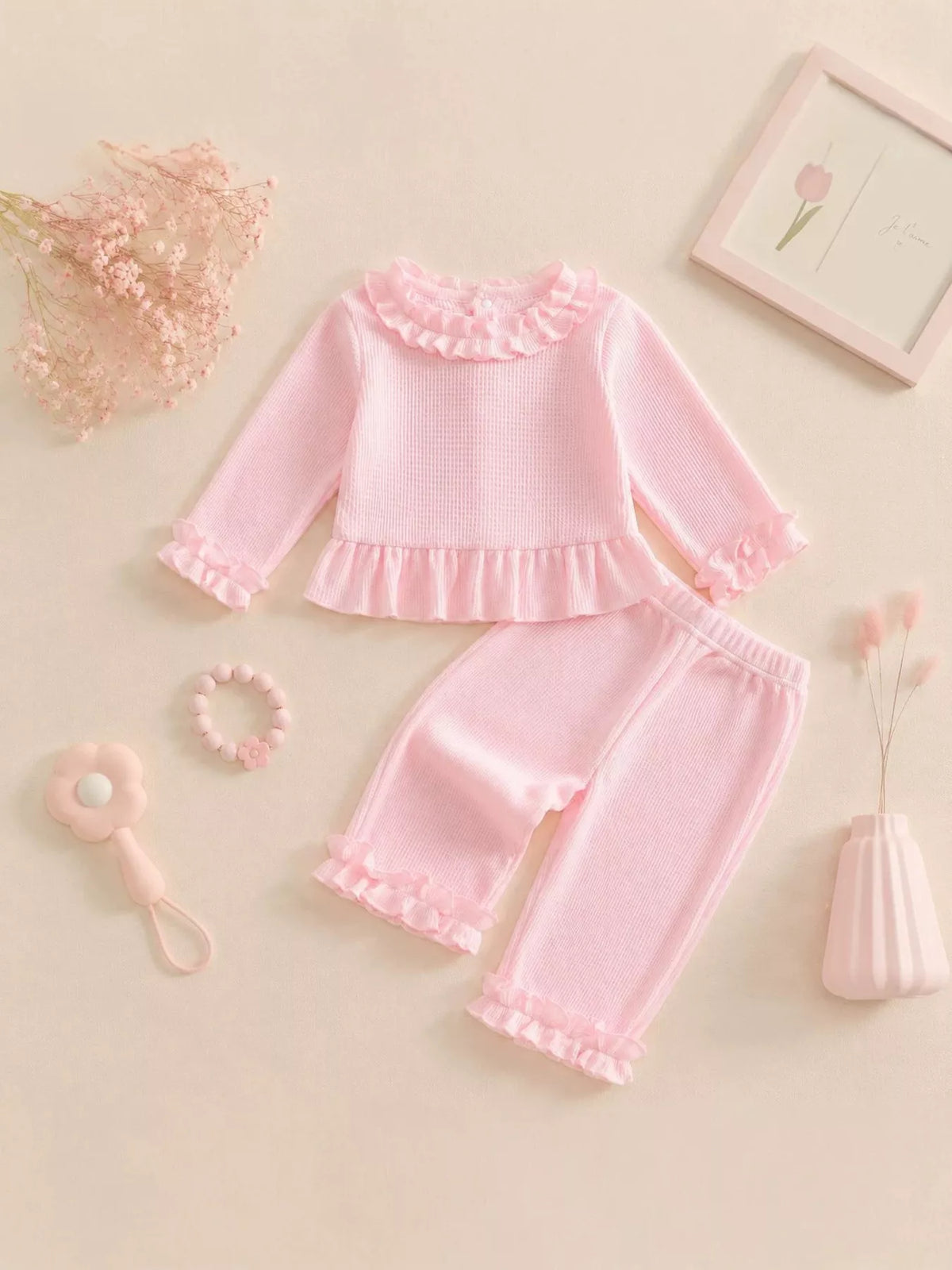 Children's Ruffle Trim Long Sleeve Top and Pants Set - Lilixa.store
