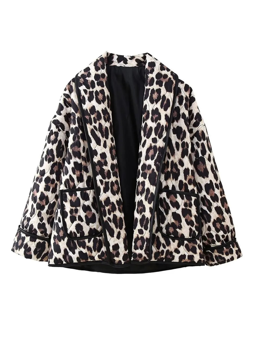 Leopard Open Front Long Sleeve Outerwear, view 3