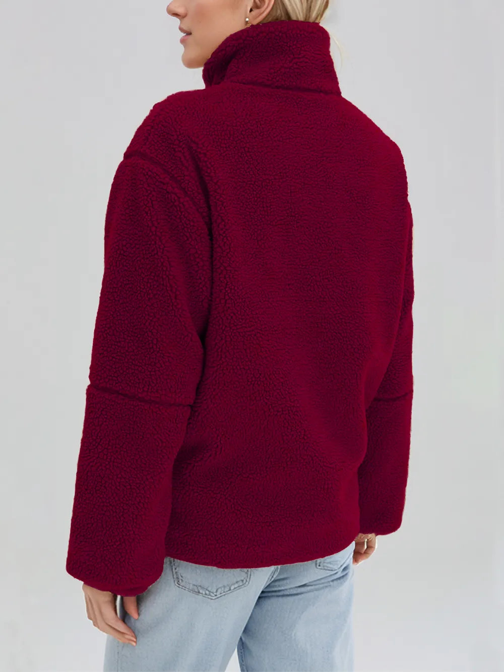 Turtleneck Zip Up Long Sleeve Plush Jacket, view 8