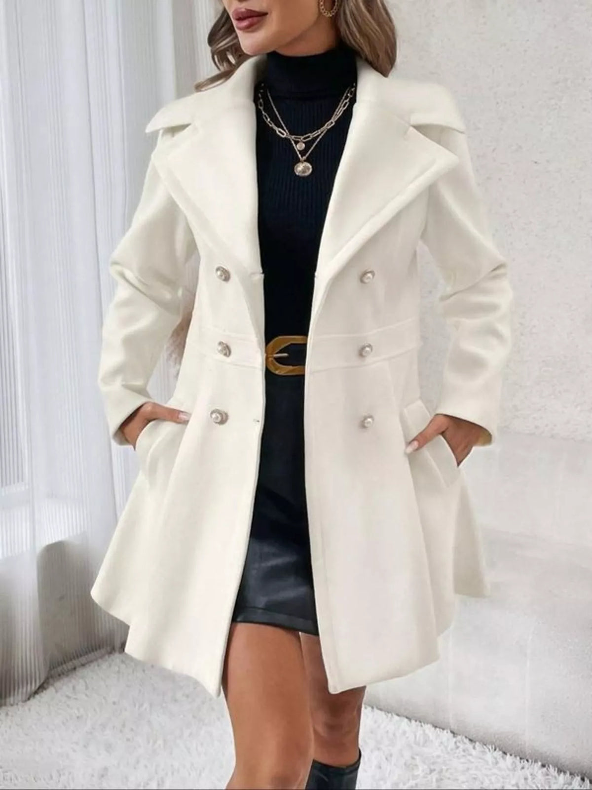Double-Breasted Peplum Coat - Lilixa.store
