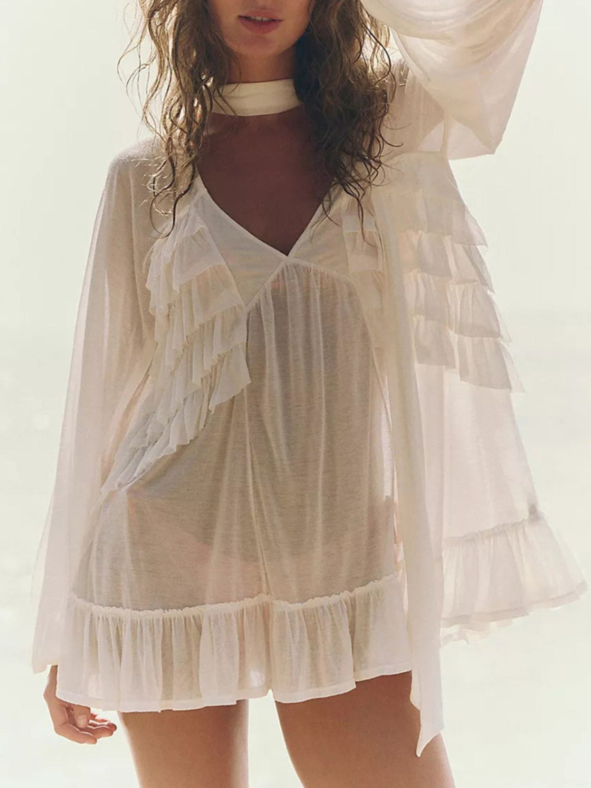 Sheer Ruffle Trim Beach Cover-Up - Lilixa.store