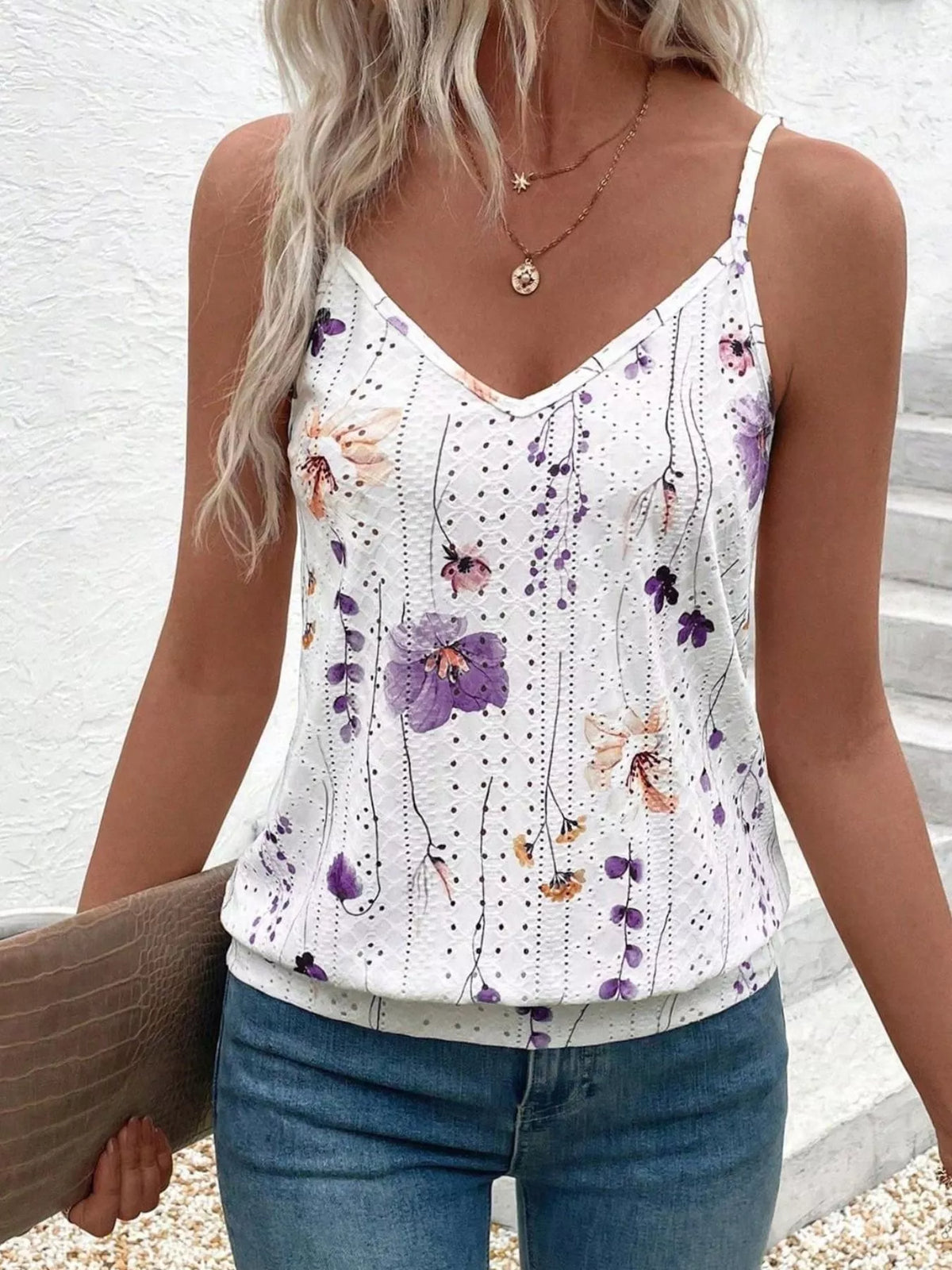 Floral Print V-Neck Casual Cami - Lilixa.store