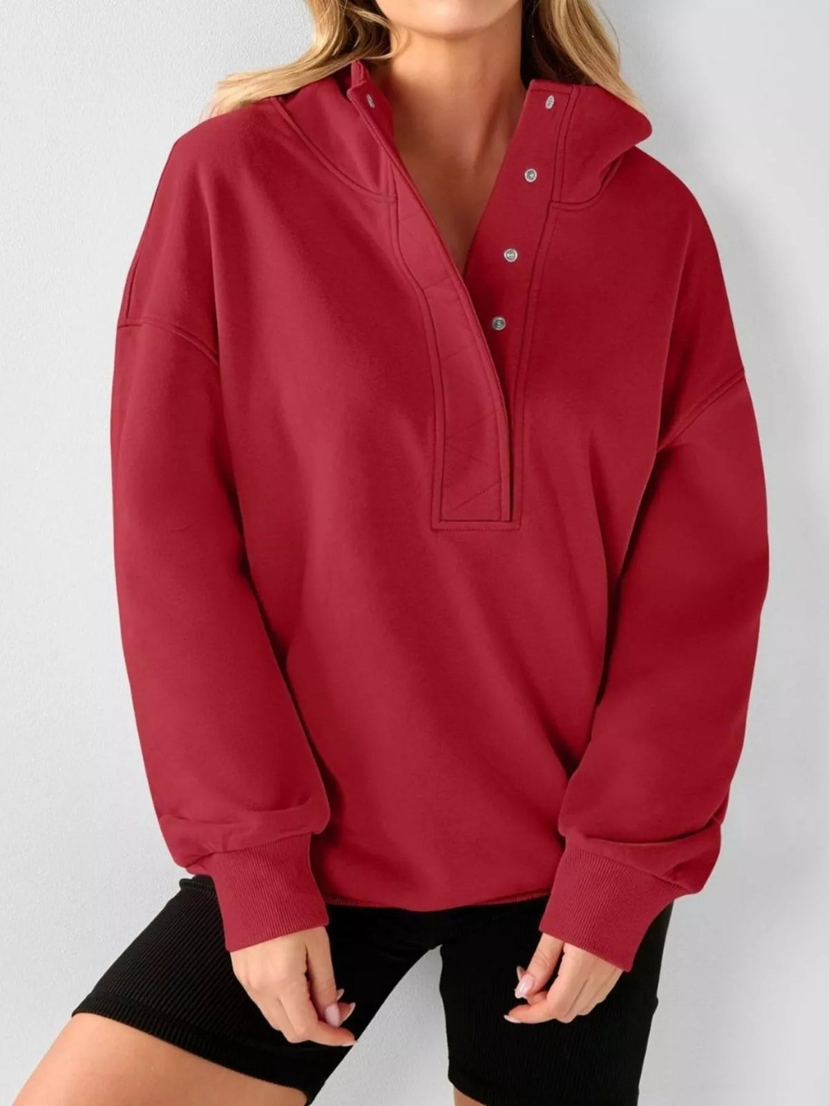 Half Snap Dropped Shoulder Hoodie - Lilixa.store