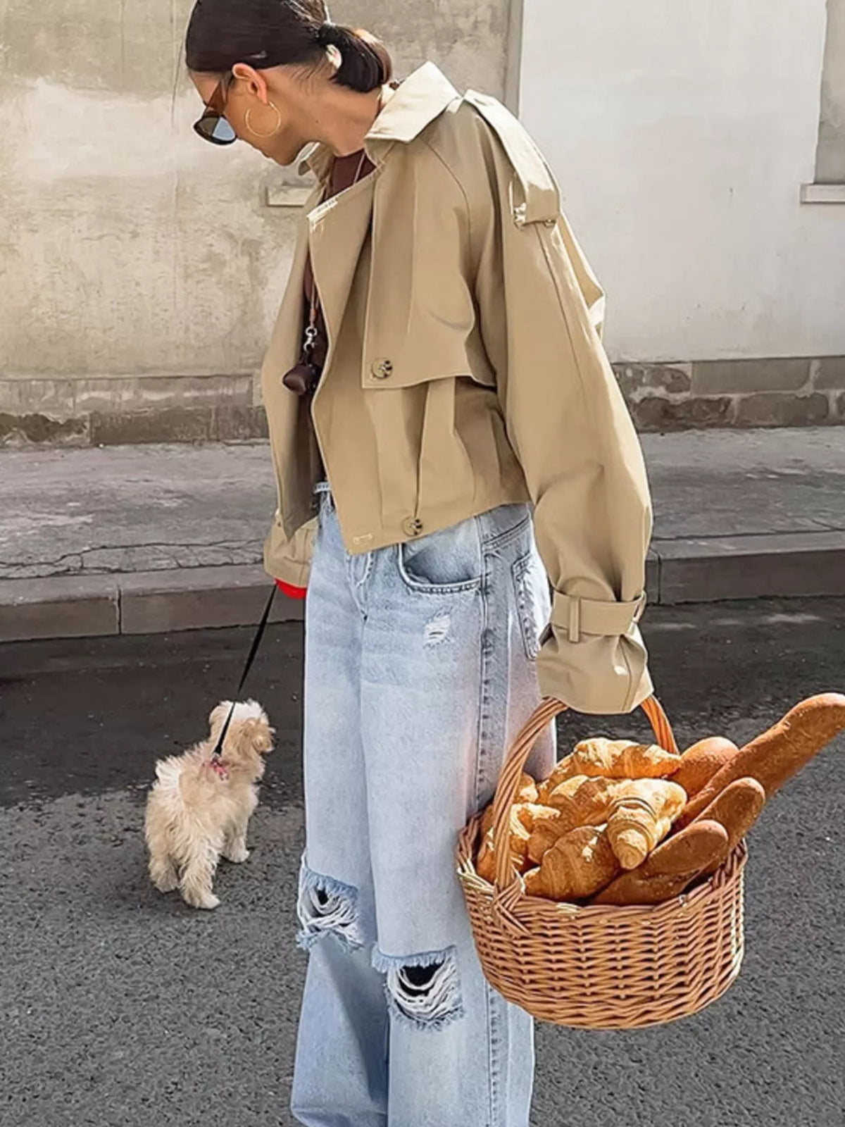 Wide Lapel Cropped Trench Coat