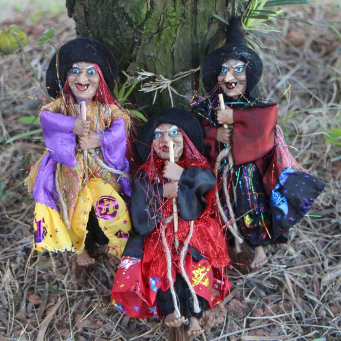 Halloween Decorative Witch Figurines with Broomsticks Set - Lilixa.store