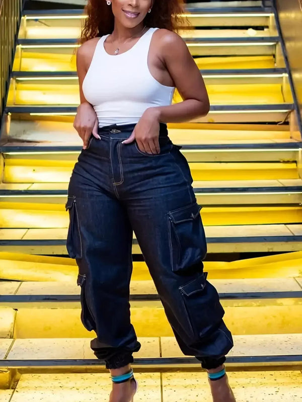 Plus Size High-Waisted Cargo Jeans - Lilixa.store